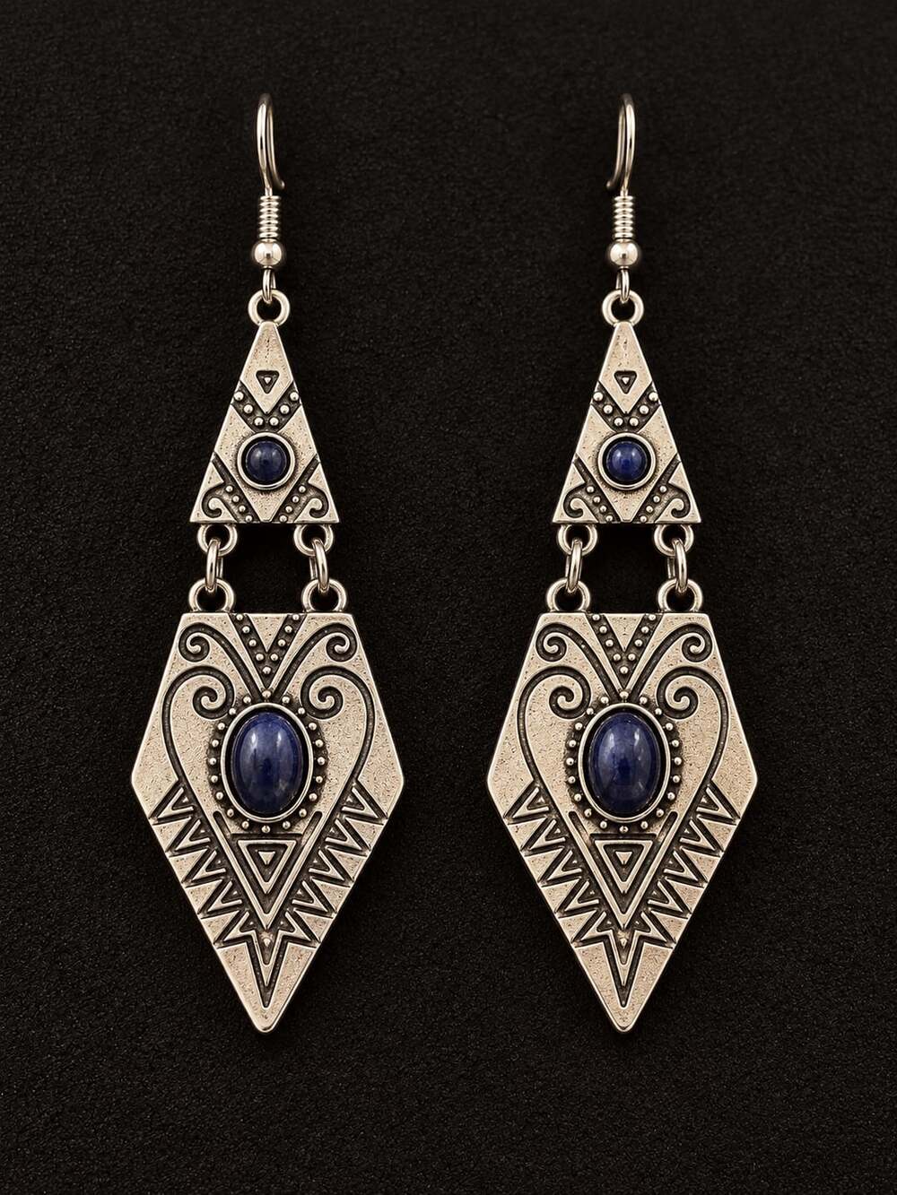 Bohemian Ethnic Silver Drop Earrings